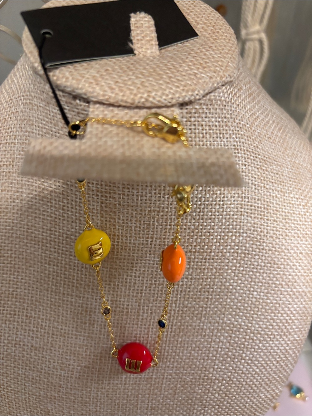 Gold Chain Bracelet with Red, Yellow & Orange Beads M&M’s